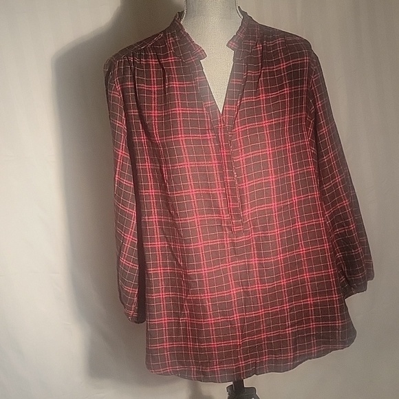 Counterparts Tops - Counterparts Womans Classic Red Plaid Half Way Button Down Blouse, Size: XL, NWT